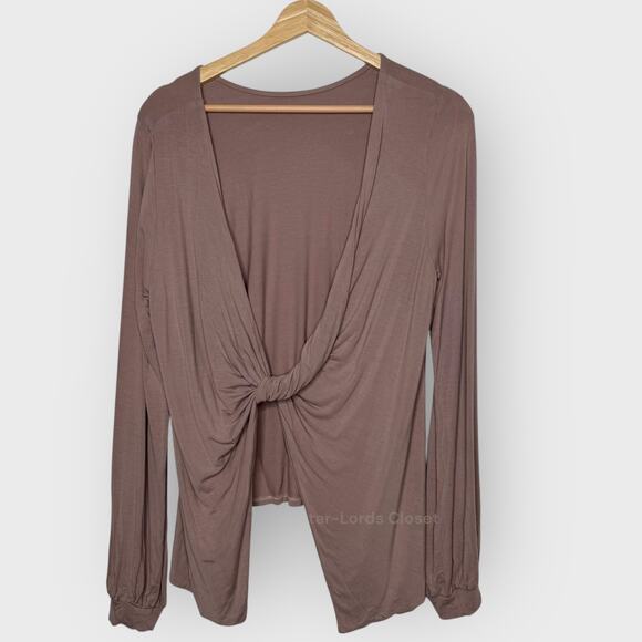 Lulus Exclusive Twist Back Long Sleeve Top Medium Taupe Backless Boho Casual - Picture 10 of 11